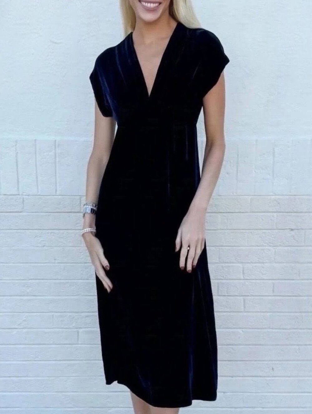NWOT Stark X Bronte Dress Midi Velvet Silk Blend Size L Deep V Plunge